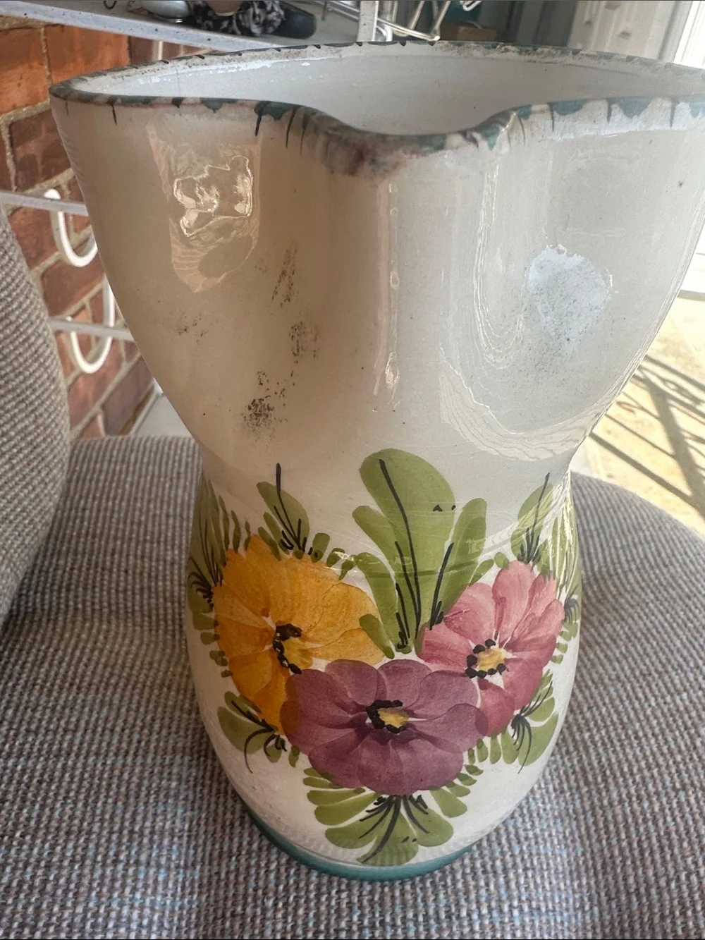 Vintage hand painted pitcher vase floral